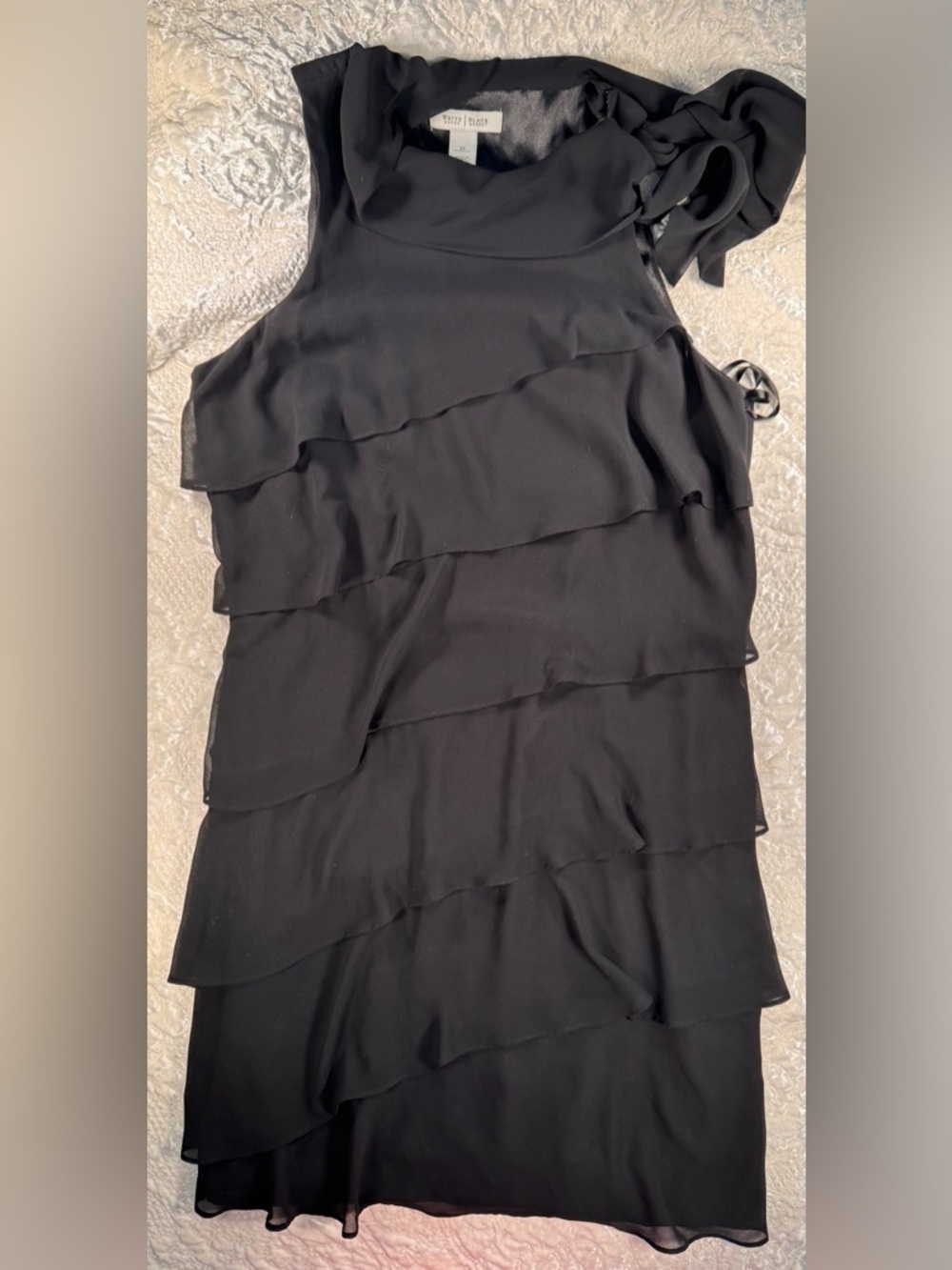 White House Black Market Black Layered Dress with Satin Accents